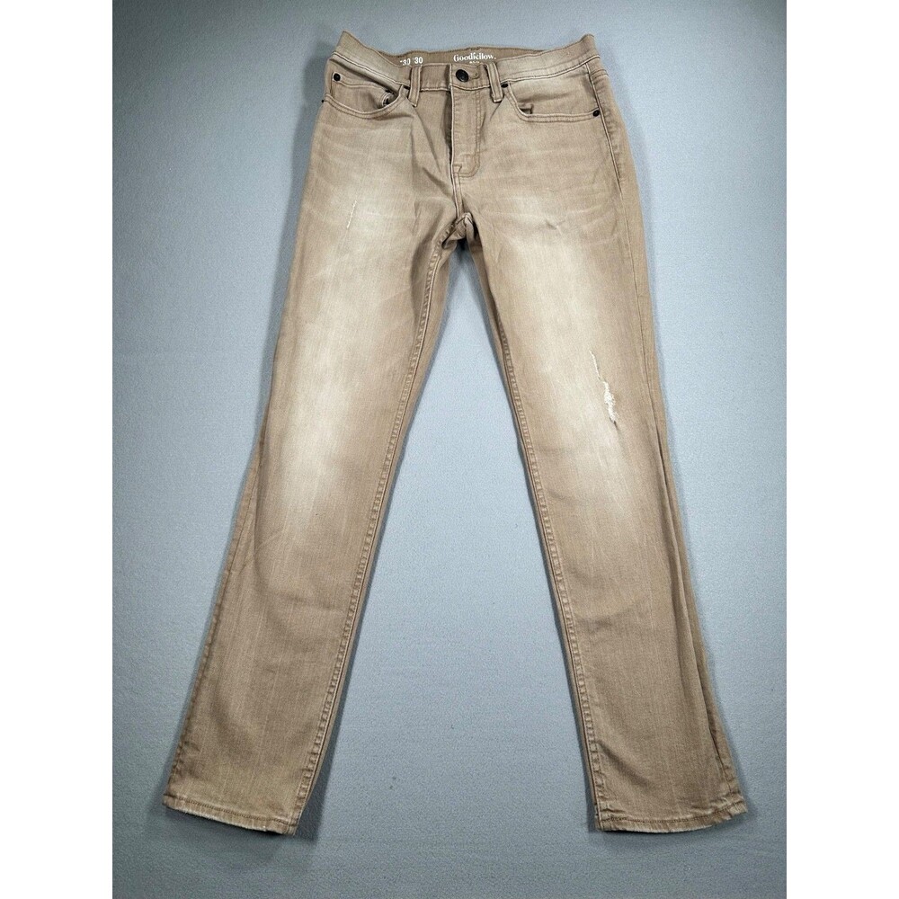 Goodfellow & Co Men’s 30x30 Slim Fit Tan Distressed Stretch Jeans Flex Denim Pan